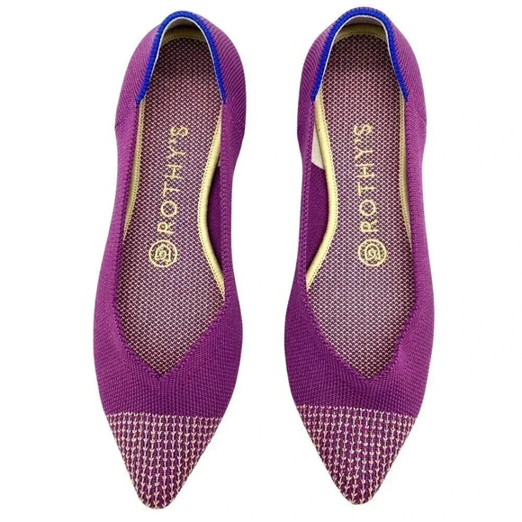 Rothy's The Point Mulberry Rare Retired Slip On Flat Magenta Violet Yellow, W6.5 - Picture 2 of 8